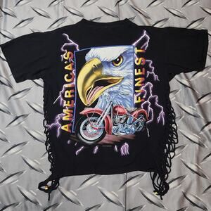 Vintage America’s Finest Motorcycle American Thunder AOP T Shirt Size L *READ*